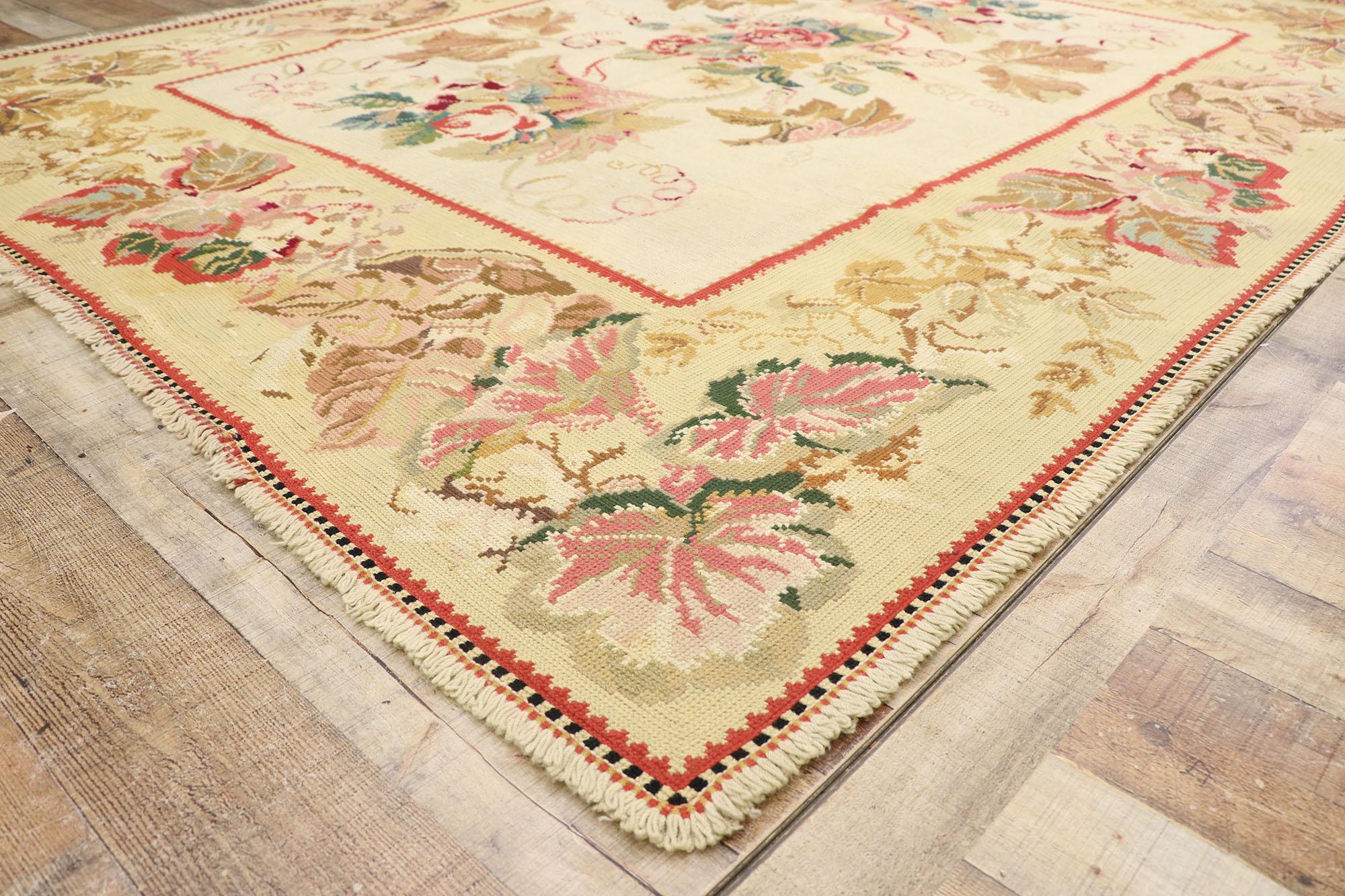 French Provincial Antique Portuguese Arraiolos Needlepoint Rug with Romantic French Country Style For Sale