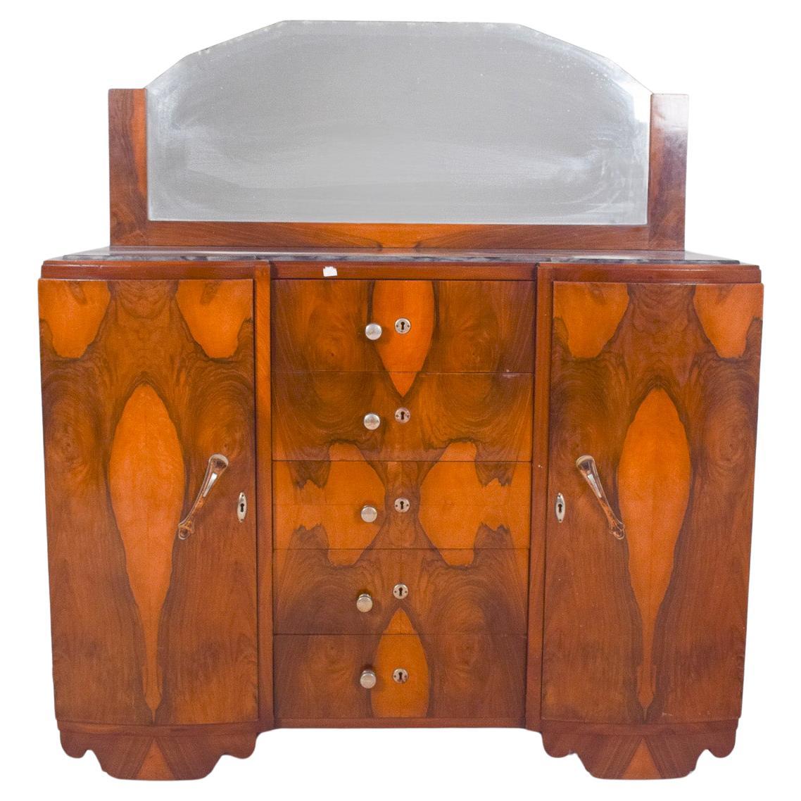 Antique Portuguese Art Deco Mirror Sideboard.