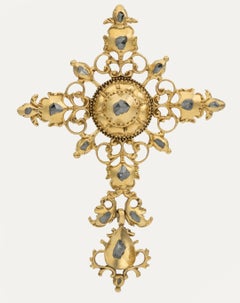 Antique Portuguese Baroque Gold and Diamond Cross Pendant, 17th–18th Century