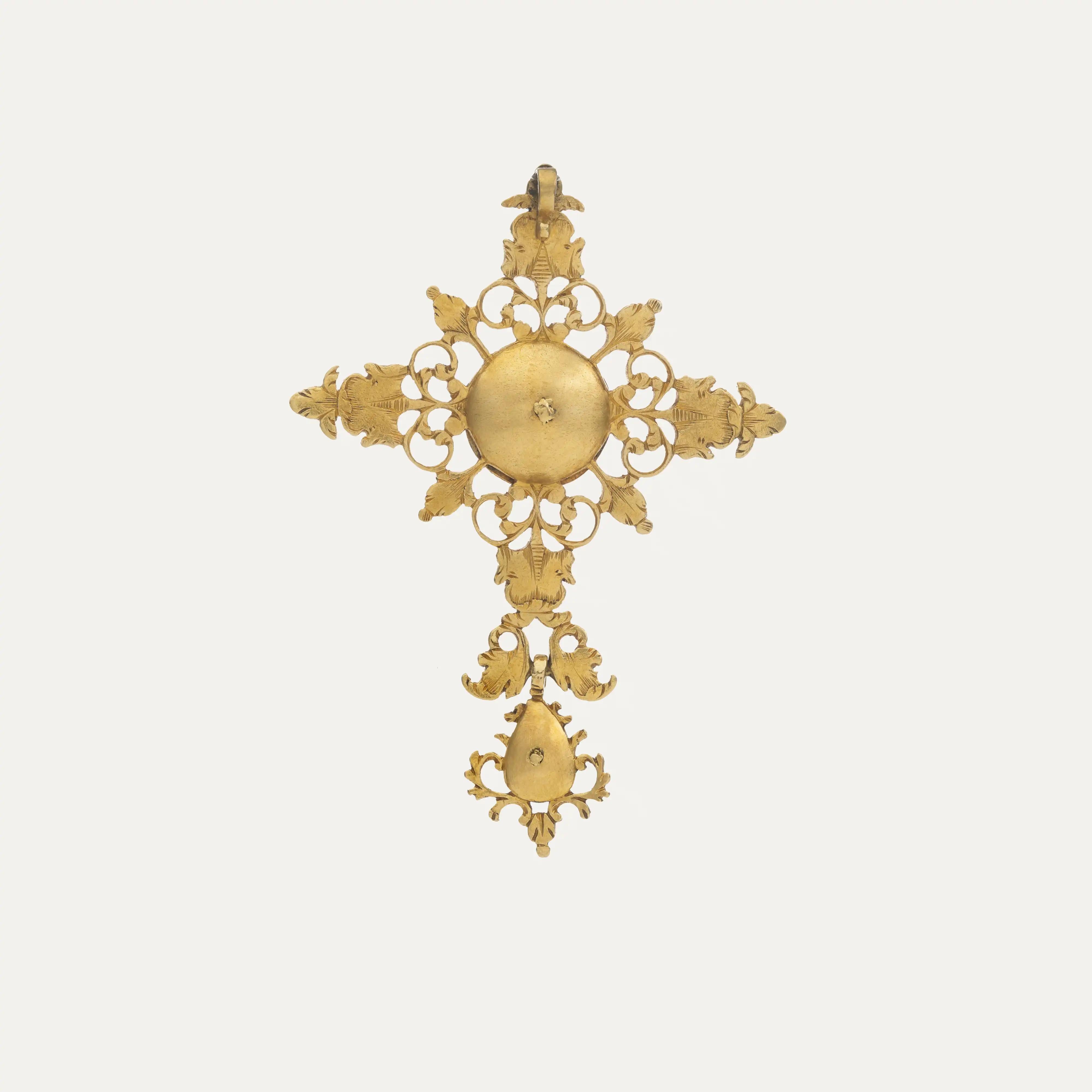 Barocco Antico ciondolo a croce barocco portoghese in oro e diamanti, XVII-XVIII secolo in vendita