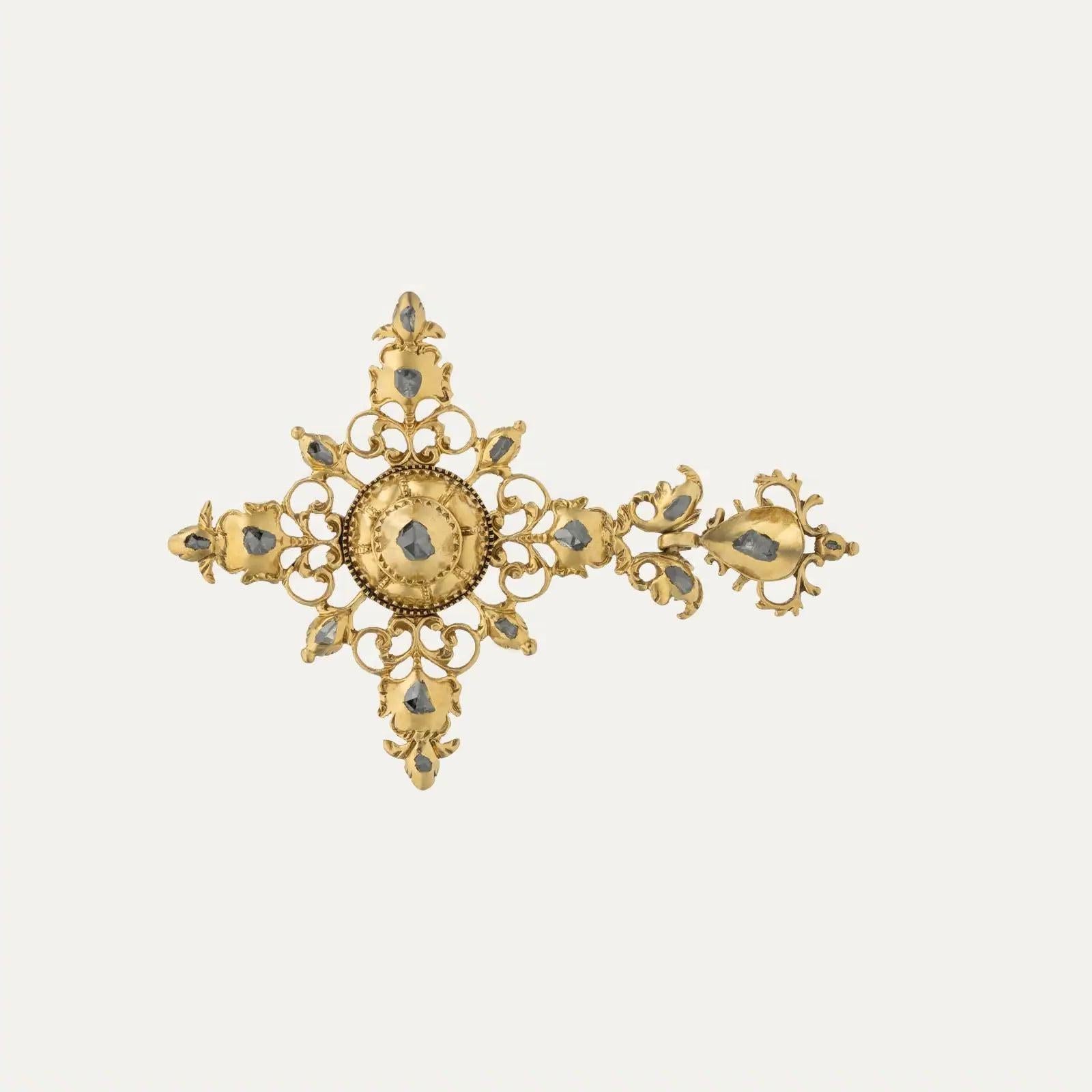 Antico ciondolo a croce barocco portoghese in oro e diamanti, XVII-XVIII secolo in vendita 4