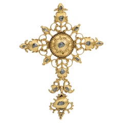 Antique Portuguese Baroque Gold and Diamond Cross Pendant, 17th–18th Century