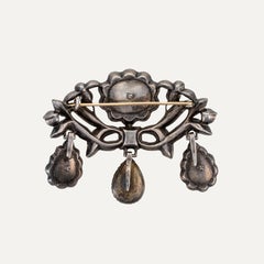 Antique Portuguese “Bow” Brooch, Silver and Topaz, 18th Century