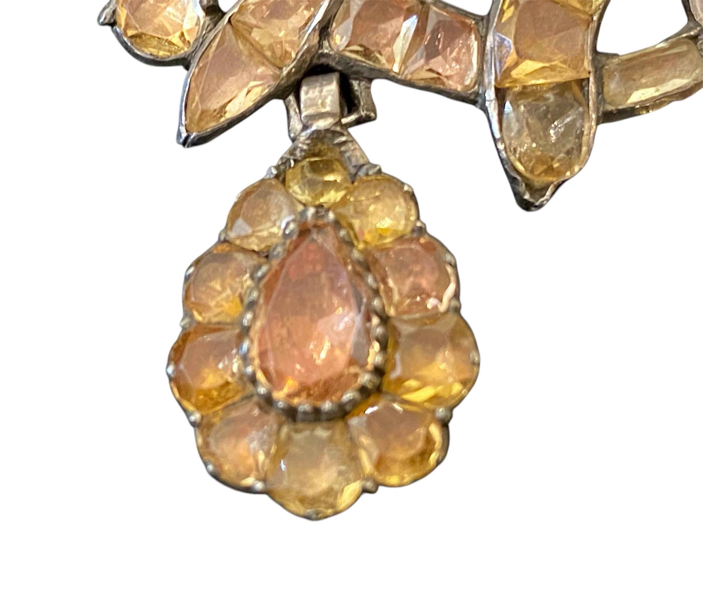 Broche portugaise ancienne, argentée et topaze, 18e siècle Bon état - En vente à Lisboa, PT