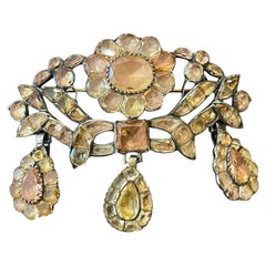 Antique Portuguese “Bow” Brooch, Silver and Topaz, 18th Century