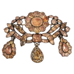 Antique Portuguese “Bow” Brooch, Silver and Topaz, 18th Century
