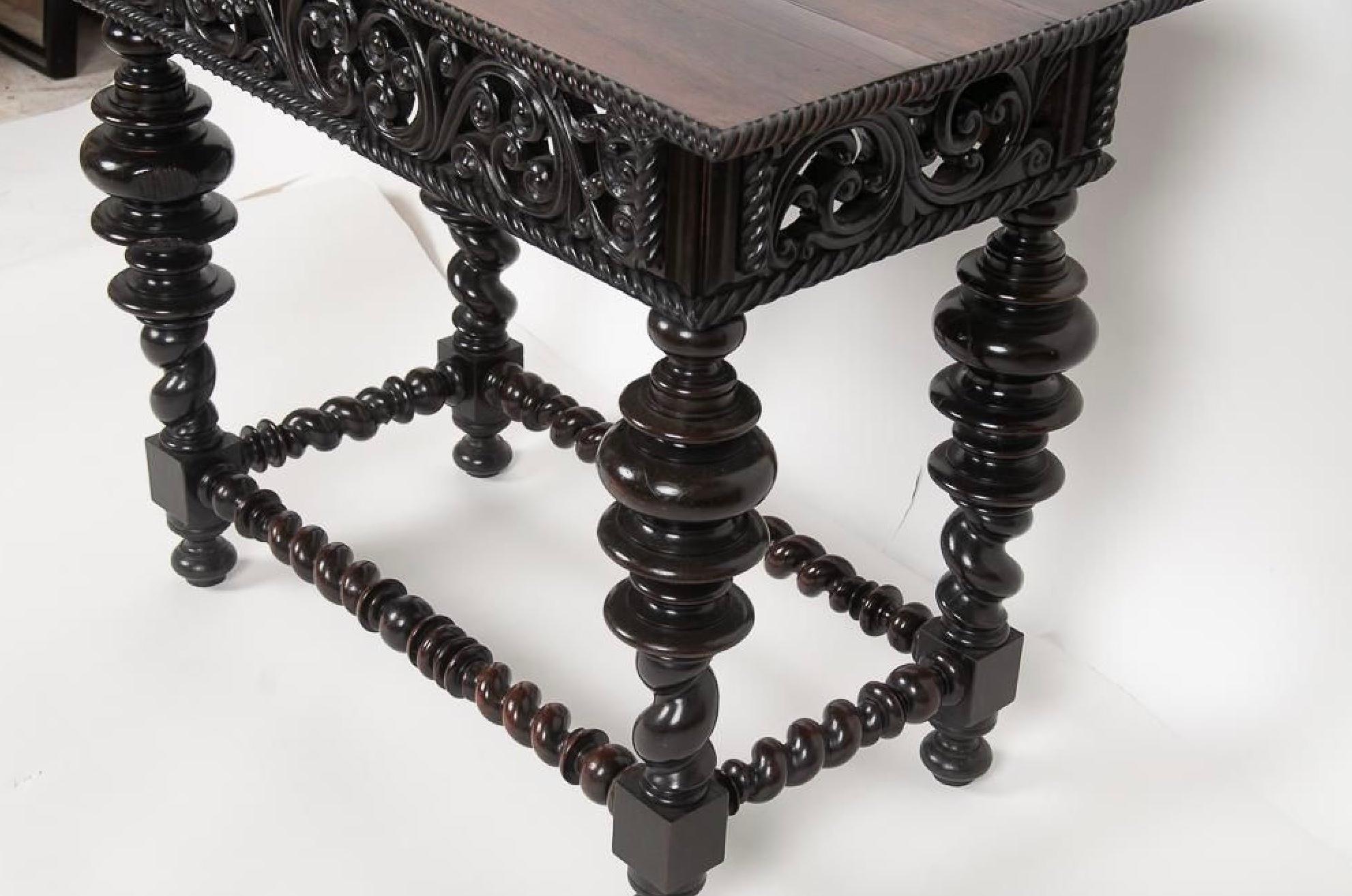 Antique Portuguese Carved Rosewood Side Table With Bulbous Turnings Early 19th C For Sale 4