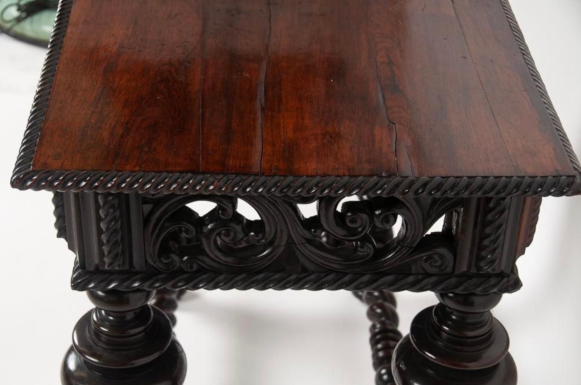 Antique Portuguese Carved Rosewood Side Table With Bulbous Turnings Early 19th C For Sale 5