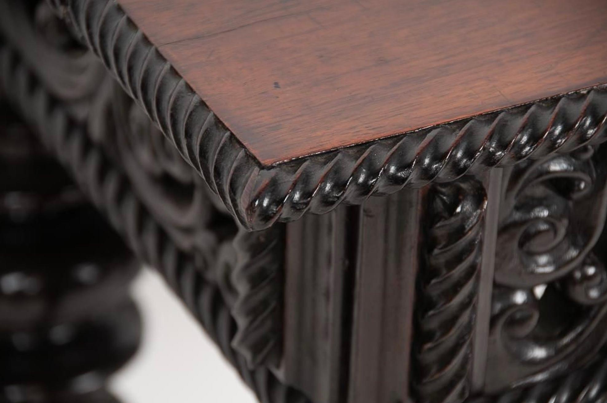 Antique Portuguese Carved Rosewood Side Table With Bulbous Turnings Early 19th C For Sale 8