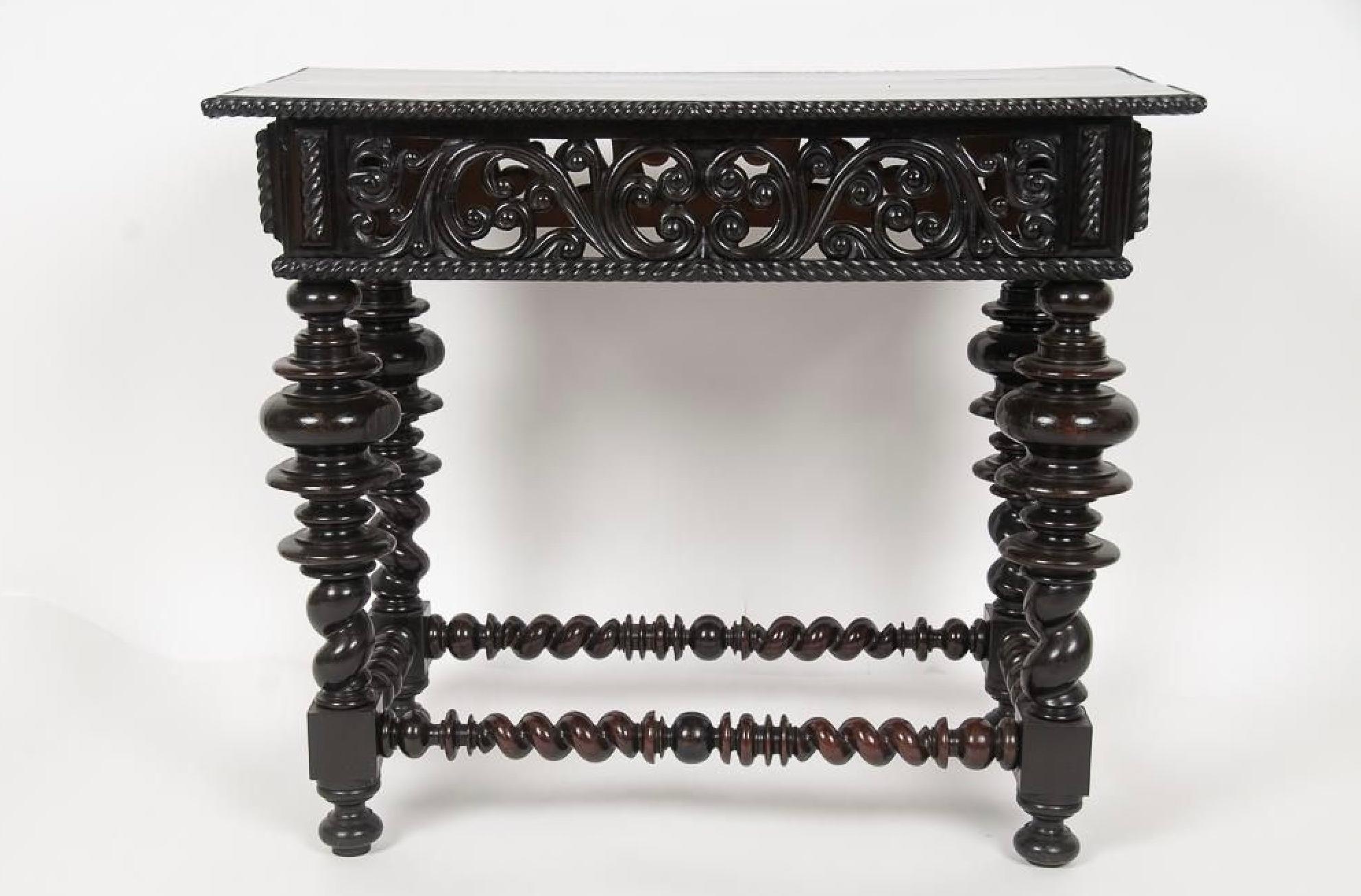 Antique Portuguese Carved Rosewood Side Table With Bulbous Turnings Early 19th C For Sale 11