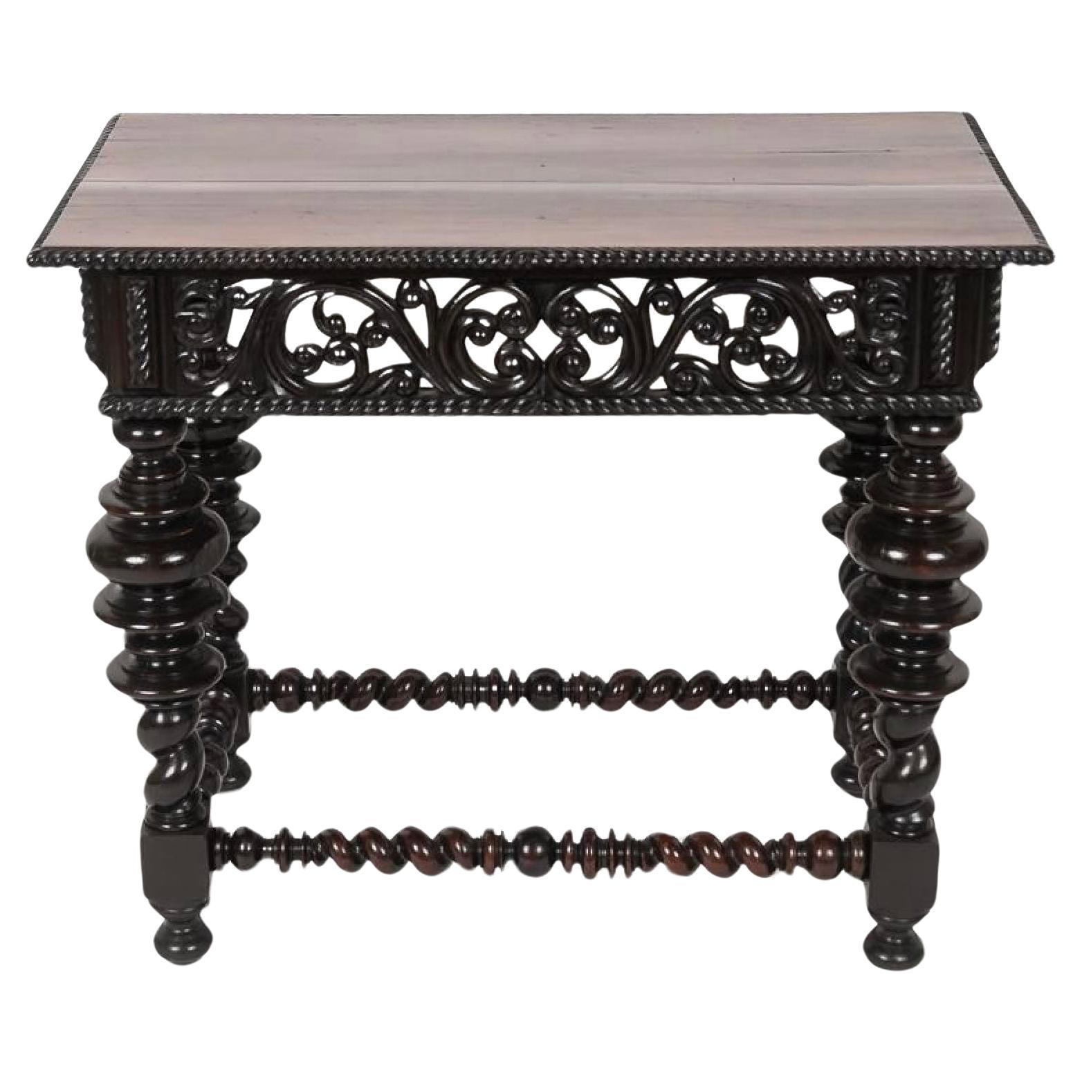 Antique Portuguese Carved Rosewood Side Table With Bulbous Turnings Early 19th C For Sale