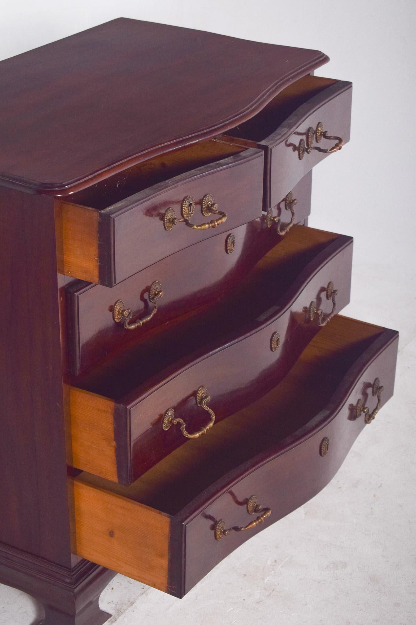 Wood Antique Portuguese Chippendale-Style Small Chest of Drawers. For Sale