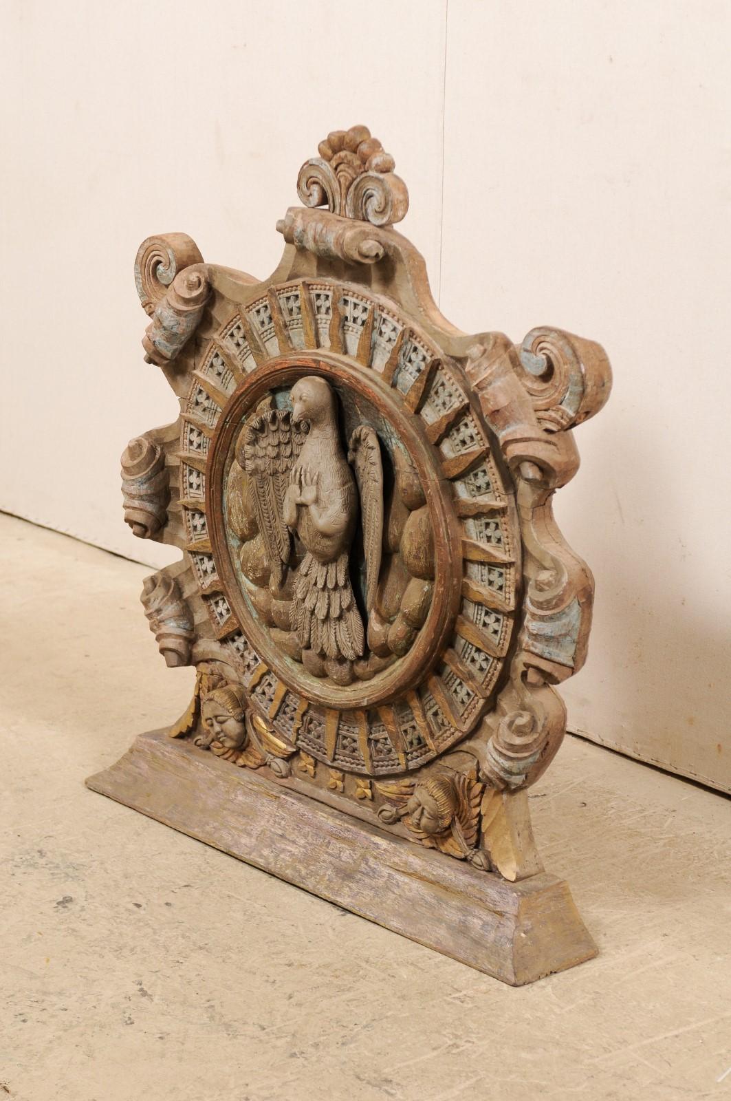 Indian Antique Portuguese Church Plaque Adorned with Rays and Dove at Center For Sale