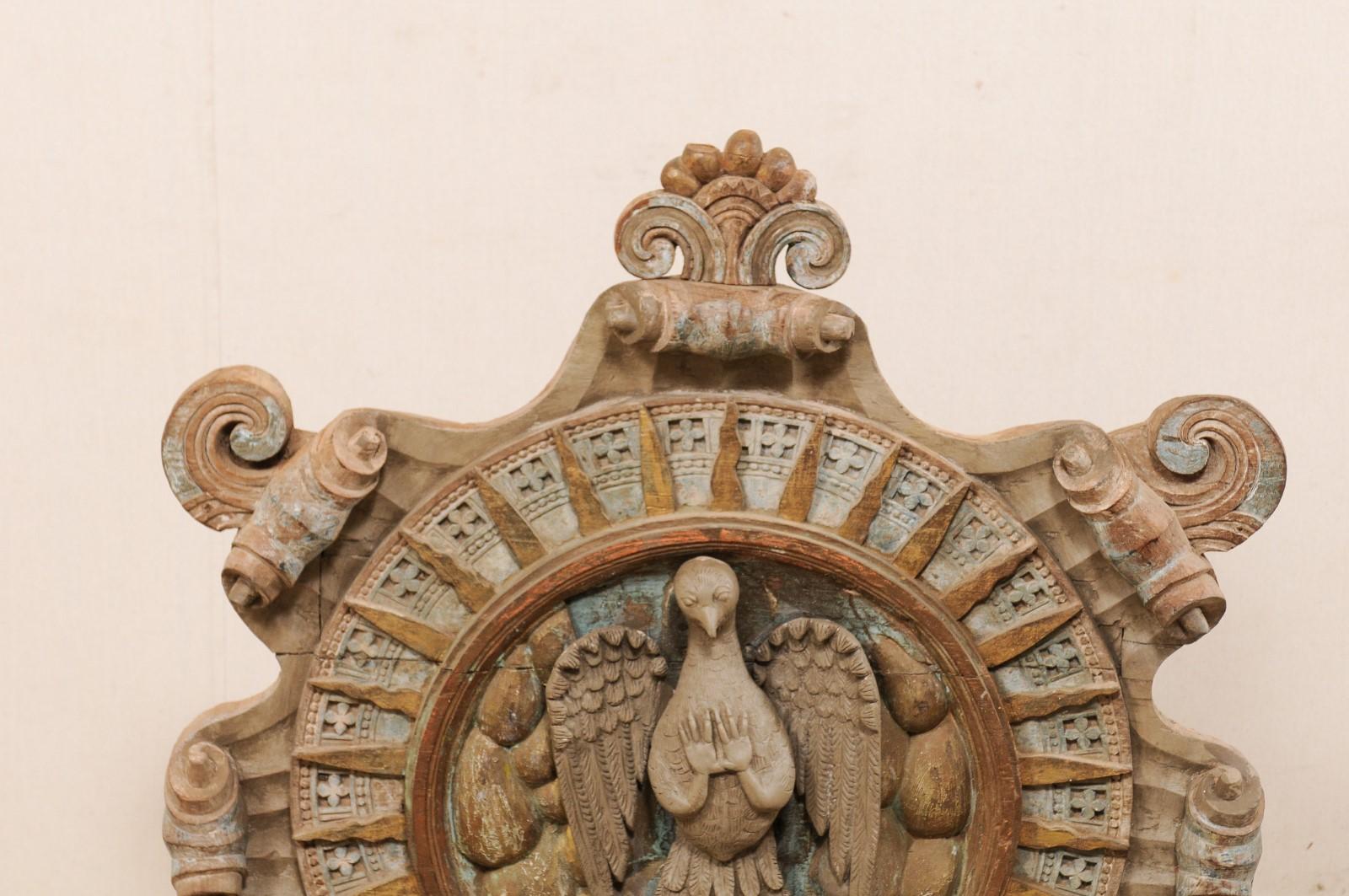 20th Century Antique Portuguese Church Plaque Adorned with Rays and Dove at Center For Sale