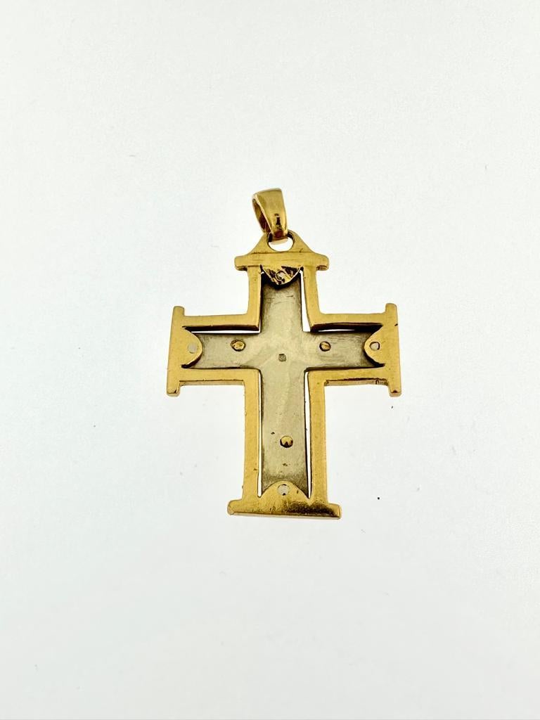 Art nouveau Crucifix portugais ancien en or jaune et blanc de 19 carats en vente