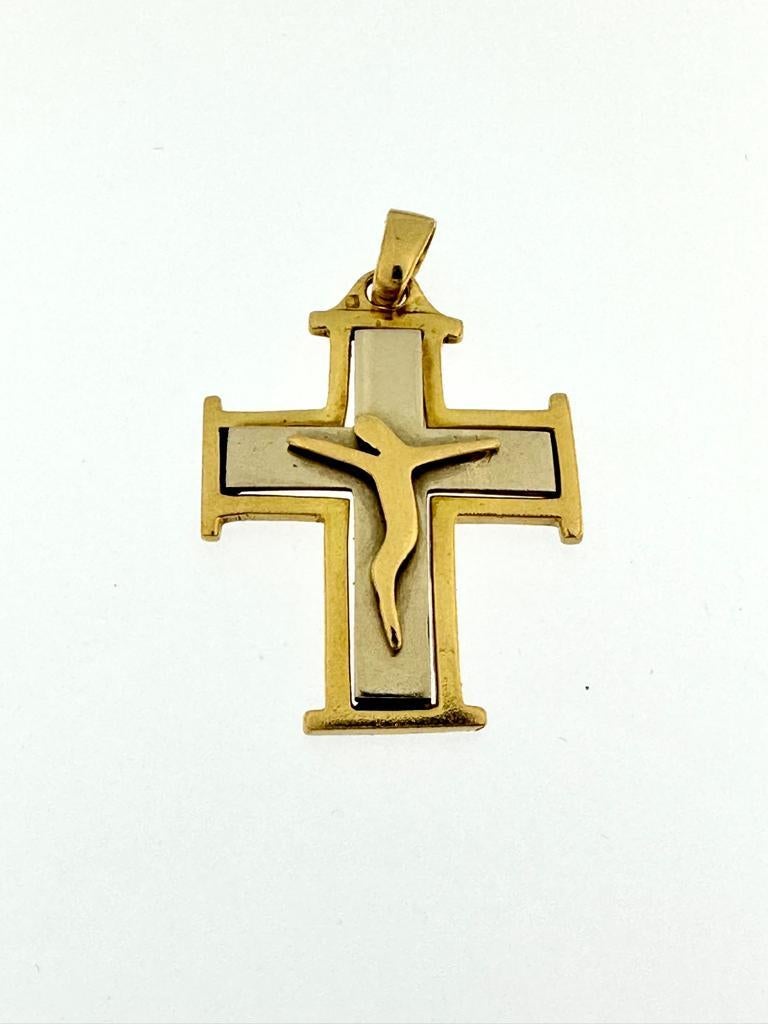 Crucifix portugais ancien en or jaune et blanc de 19 carats Bon état - En vente à Esch sur Alzette, Esch-sur-Alzette