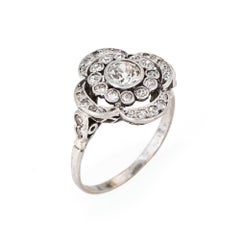 Antique Portuguese Diamond Cluster Ring Platinum Sz 4.75 Art Nouveau Jewelry