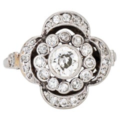 Antique Portuguese Diamond Cluster Ring Platinum Sz 4.75 Art Nouveau Jewelry