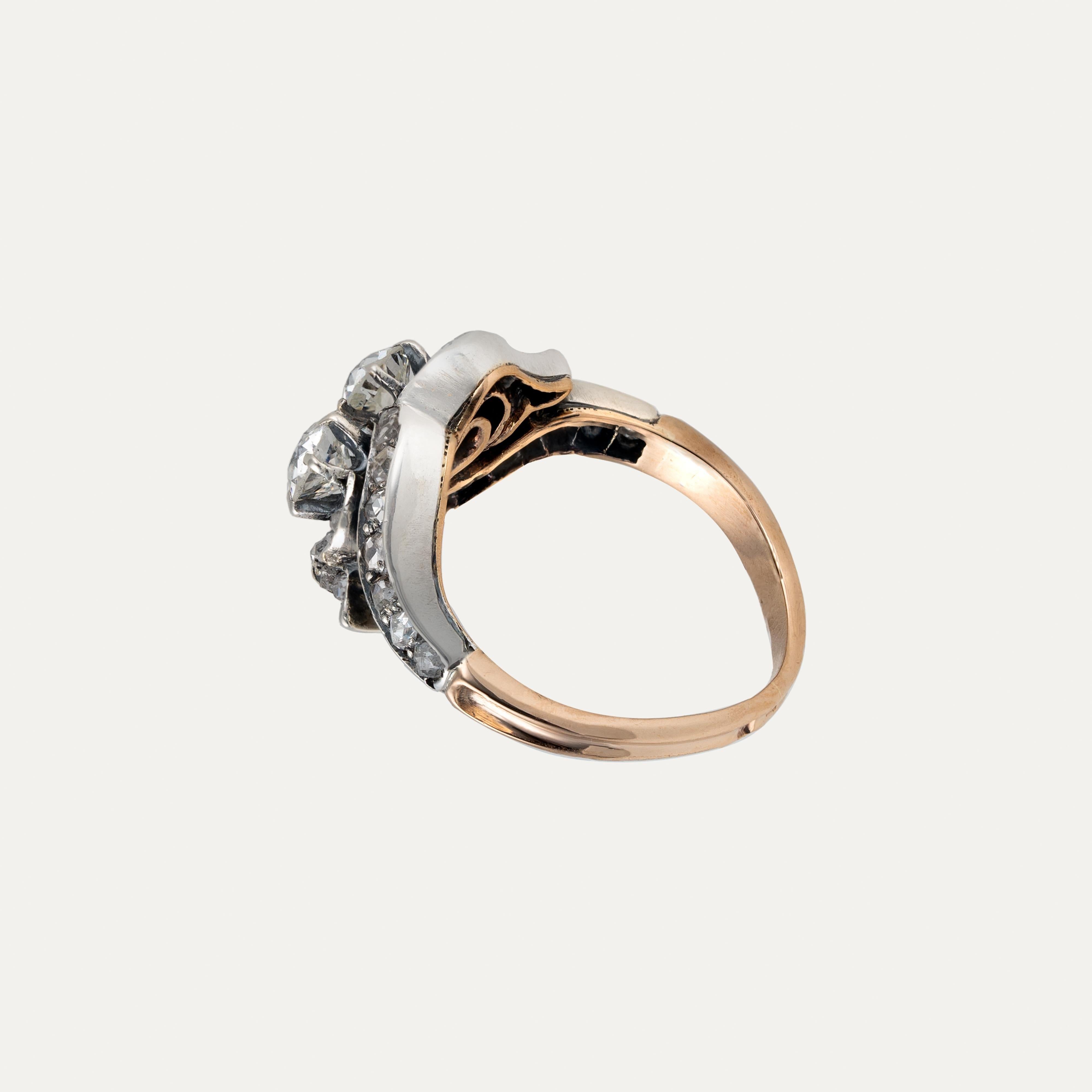 Bague ancienne en diamant portugais par Leitão & Irmão en or et en argent, Circa 1887 Bon état - En vente à Lisboa, PT