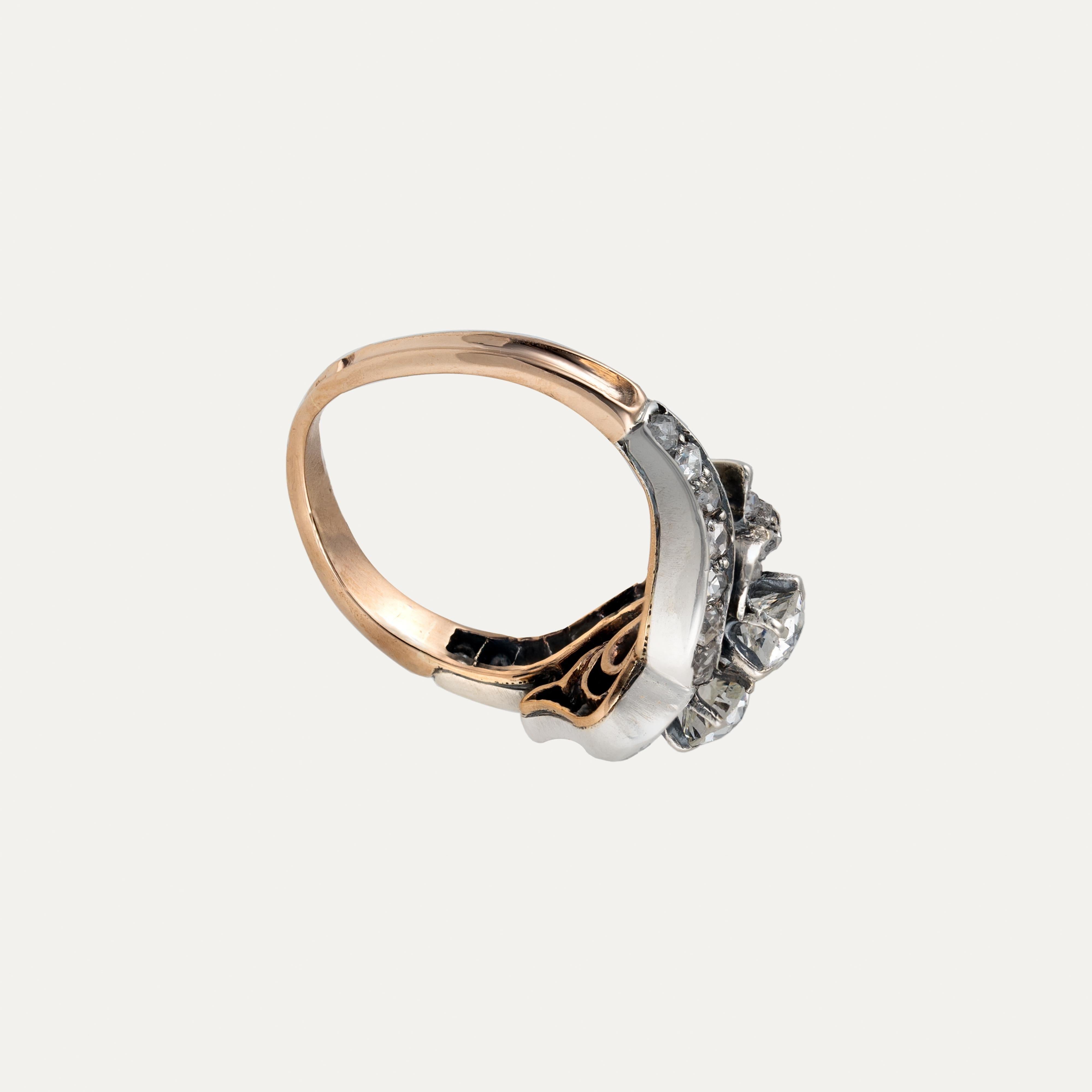 Bague ancienne en diamant portugais par Leitão & Irmão en or et en argent, Circa 1887 Pour femmes en vente