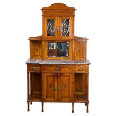 Antique Portuguese Eucalyptus Marble Top Buffet Server Signed S.F. Lisboa