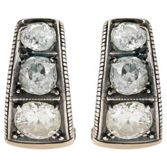 Pendientes Portugueses Antiguos de Oro y Siver con Diamantes