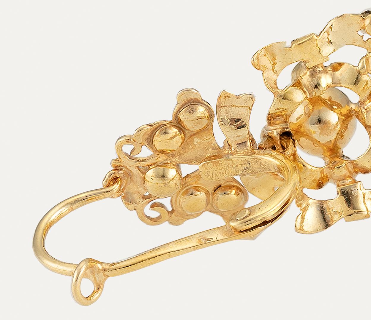 Rose Cut Antique Portuguese Gold Earrings with Rose-Cut Diamonds, 18th–19th Century For Sale
