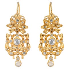 Antique Portuguese Gold Earrings with Rose-Cut Diamonds, 18th–19th Century