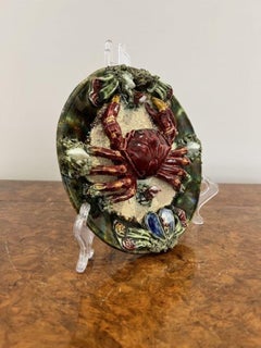 Antique Portuguese majolica palsy ware crab wall plate