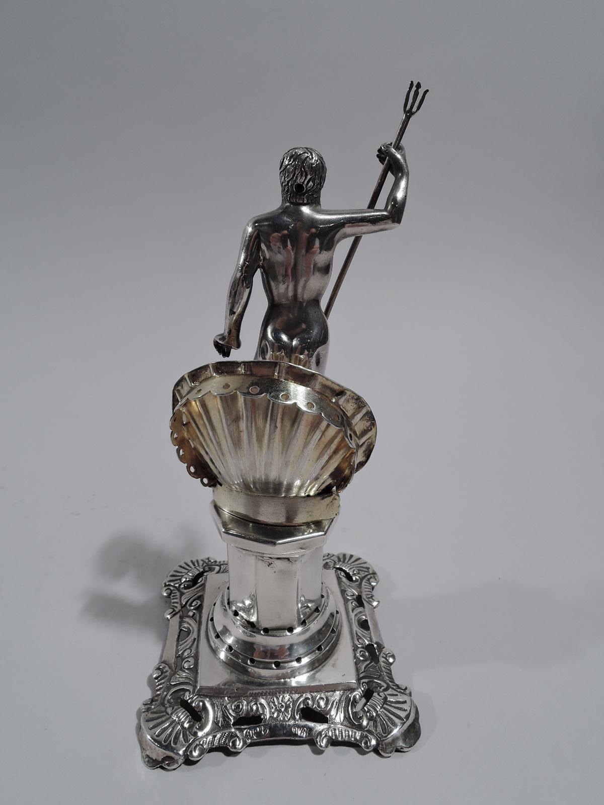 Antique Portuguese Neoclassical Silver Neptune Toothpick Holder In Excellent Condition In New York, NY