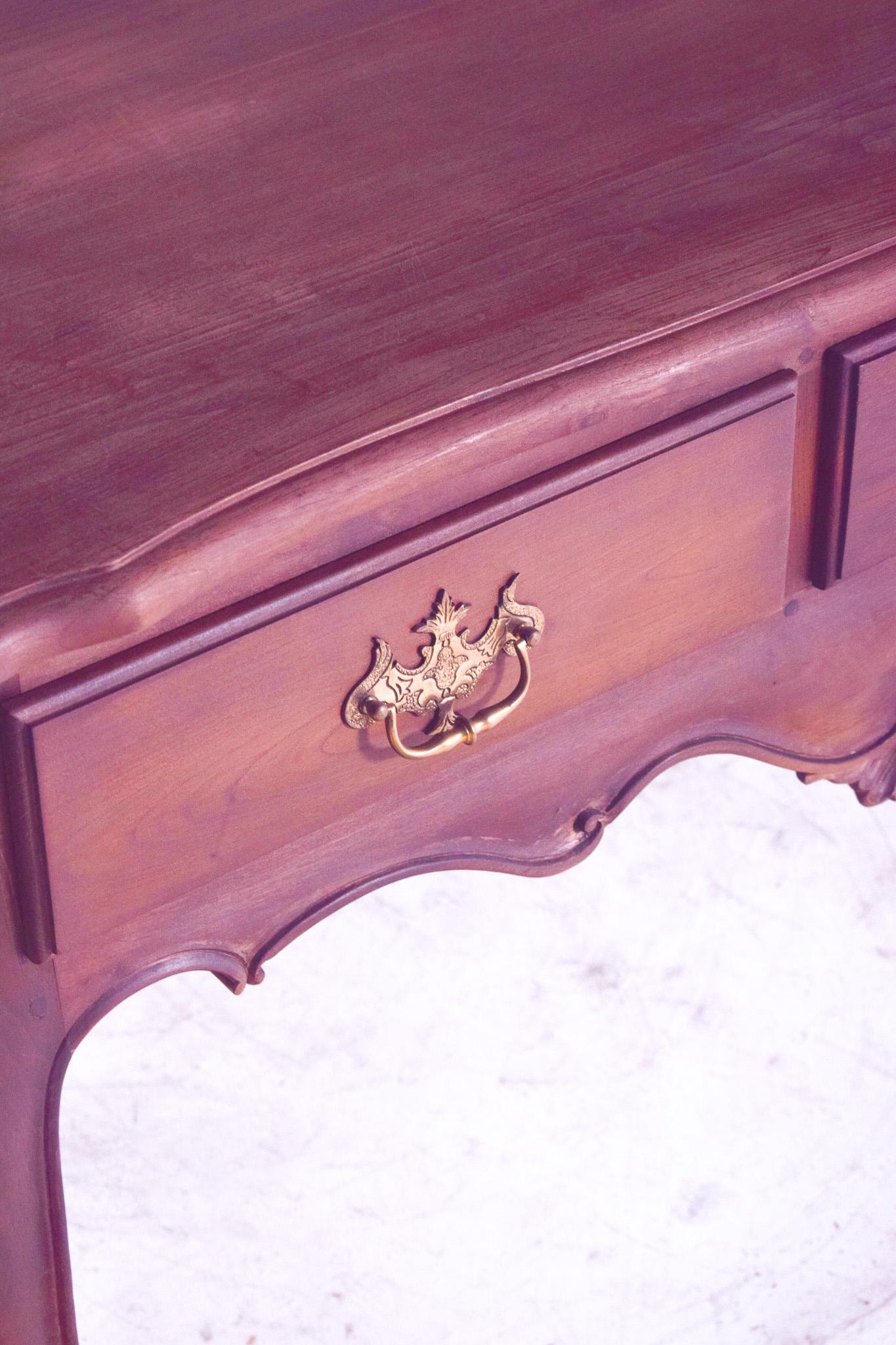 19th Century Antique Portuguese Oak Side Table with Three Drawers For Sale