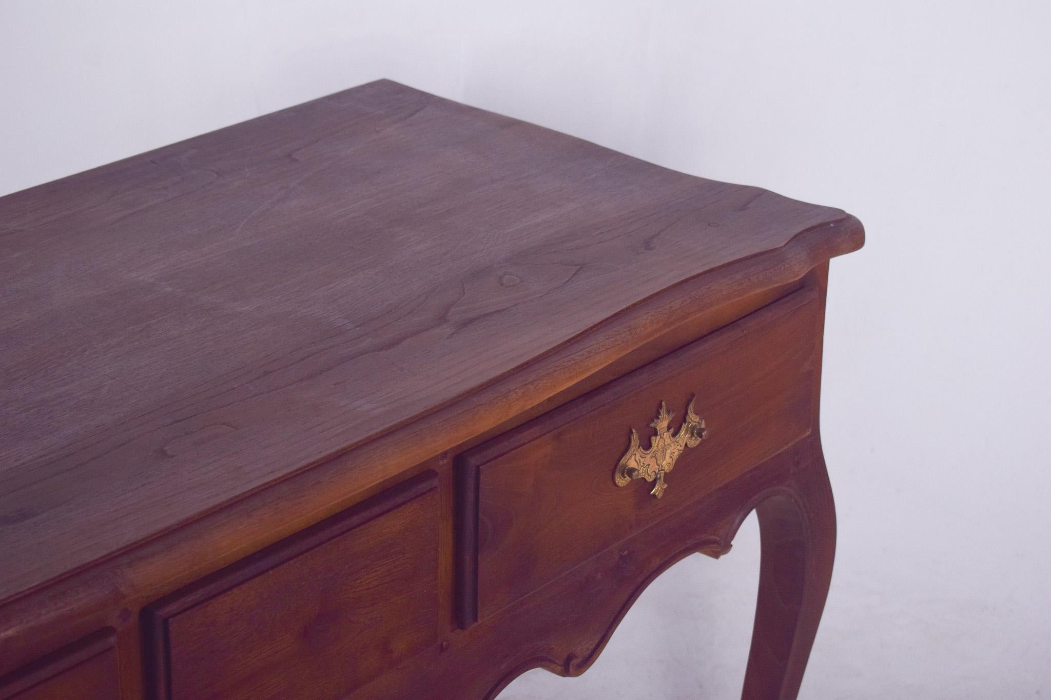 Antique Portuguese Oak Side Table with Three Drawers For Sale 2