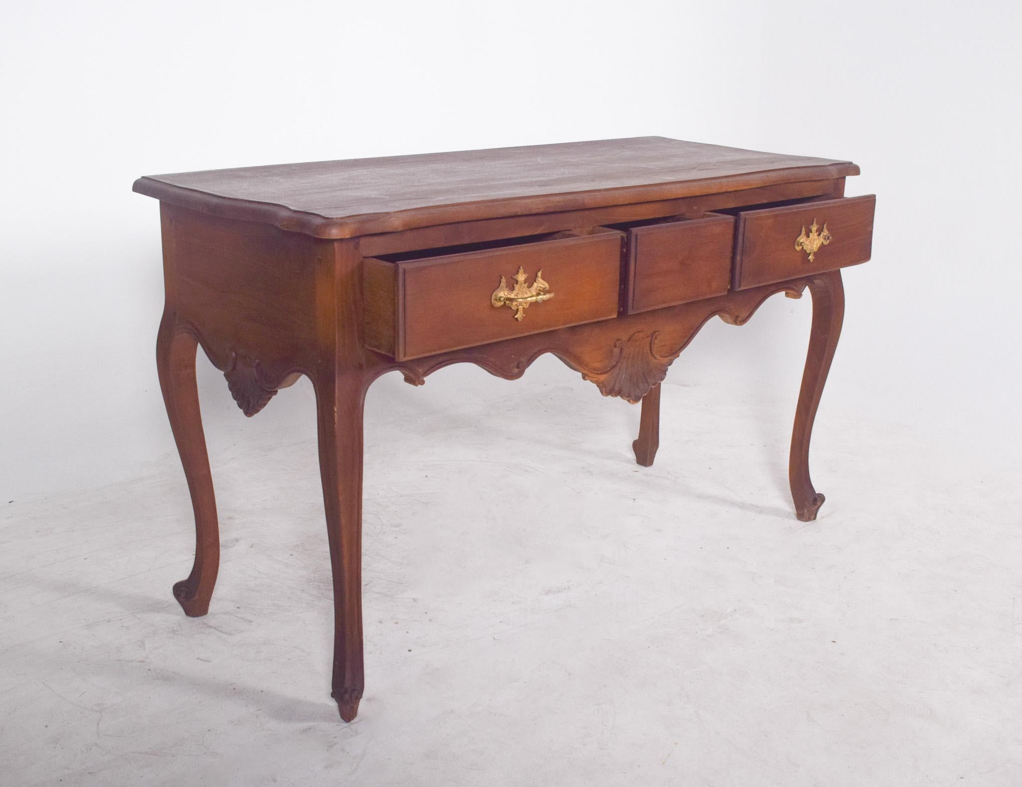 Antique Portuguese Oak Side Table with Three Drawers For Sale 4