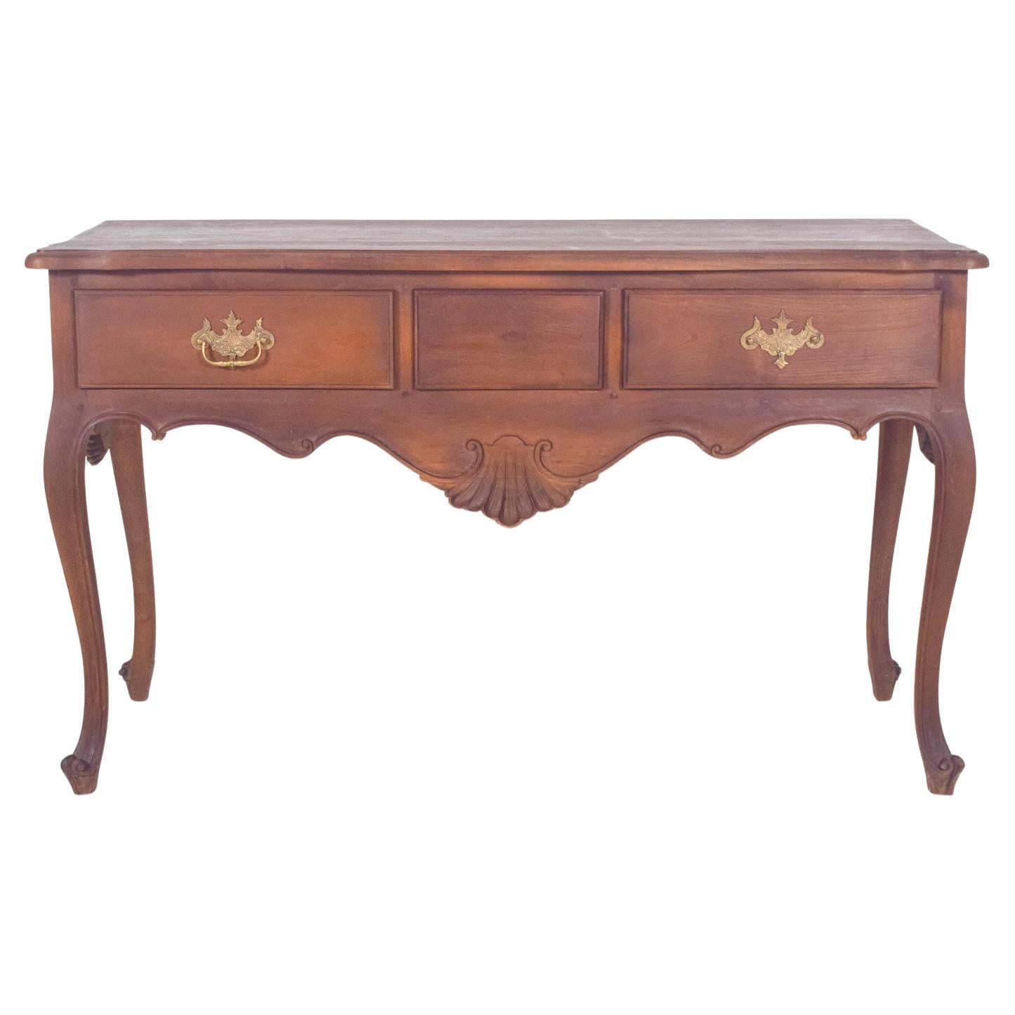 Antique Portuguese Oak Side Table with Three Drawers For Sale