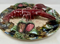 Antique Portuguese Palissy-Ware Pottery Lobster Seafood Plate, Circa 1950.