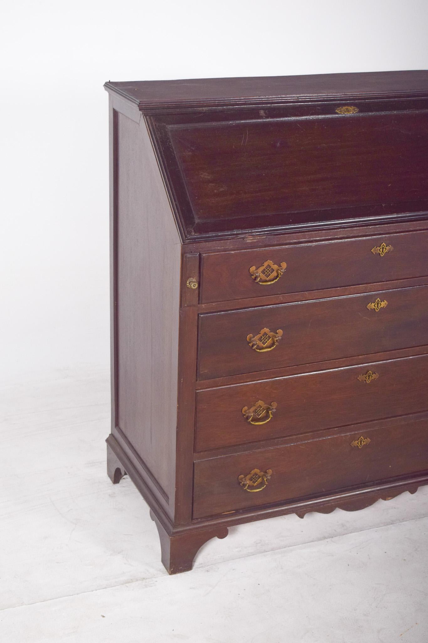 Late Victorian Antique Portuguese Paper Chest of Drawers in Dark Wood For Sale
