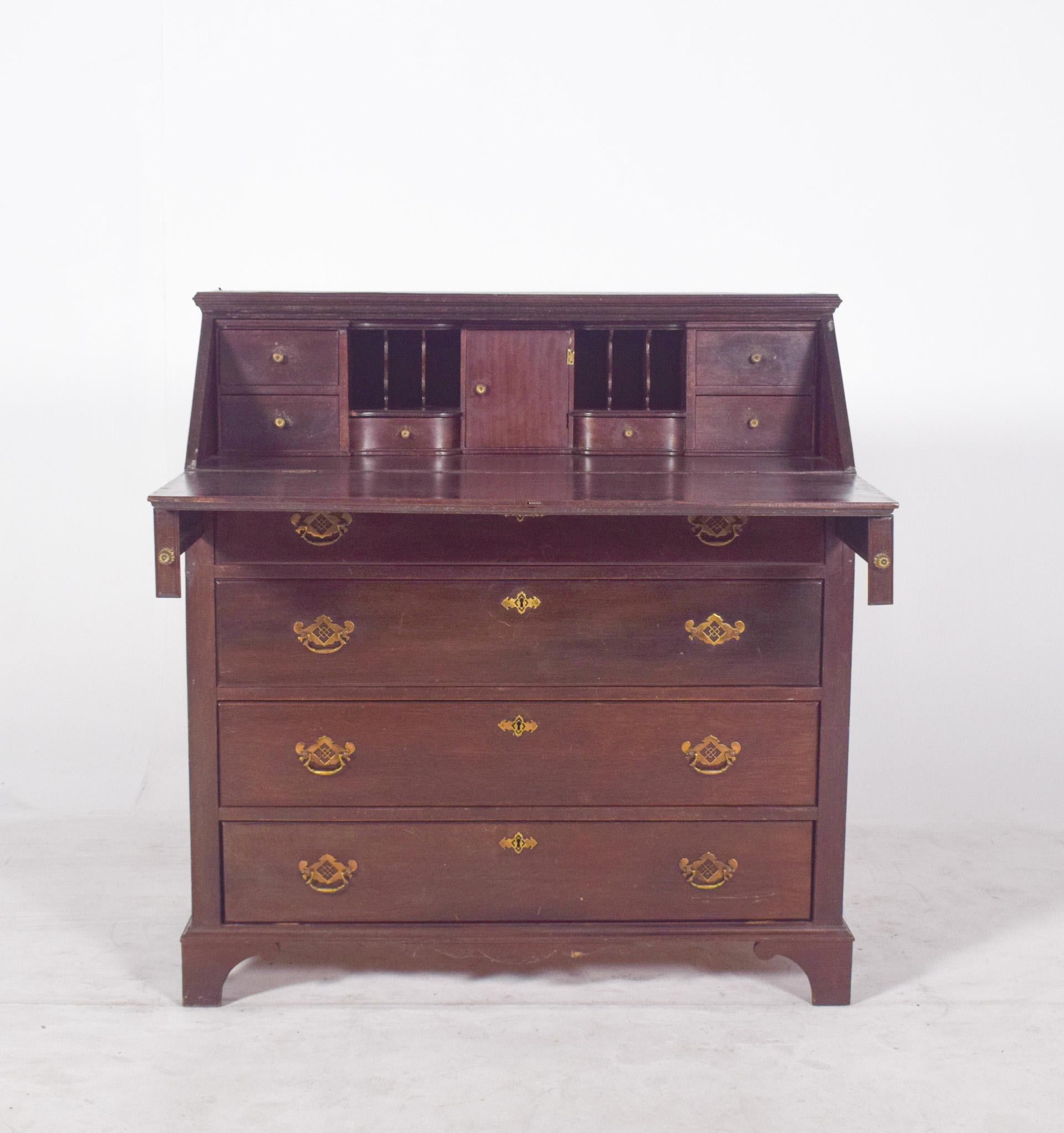19th Century Antique Portuguese Paper Chest of Drawers in Dark Wood For Sale
