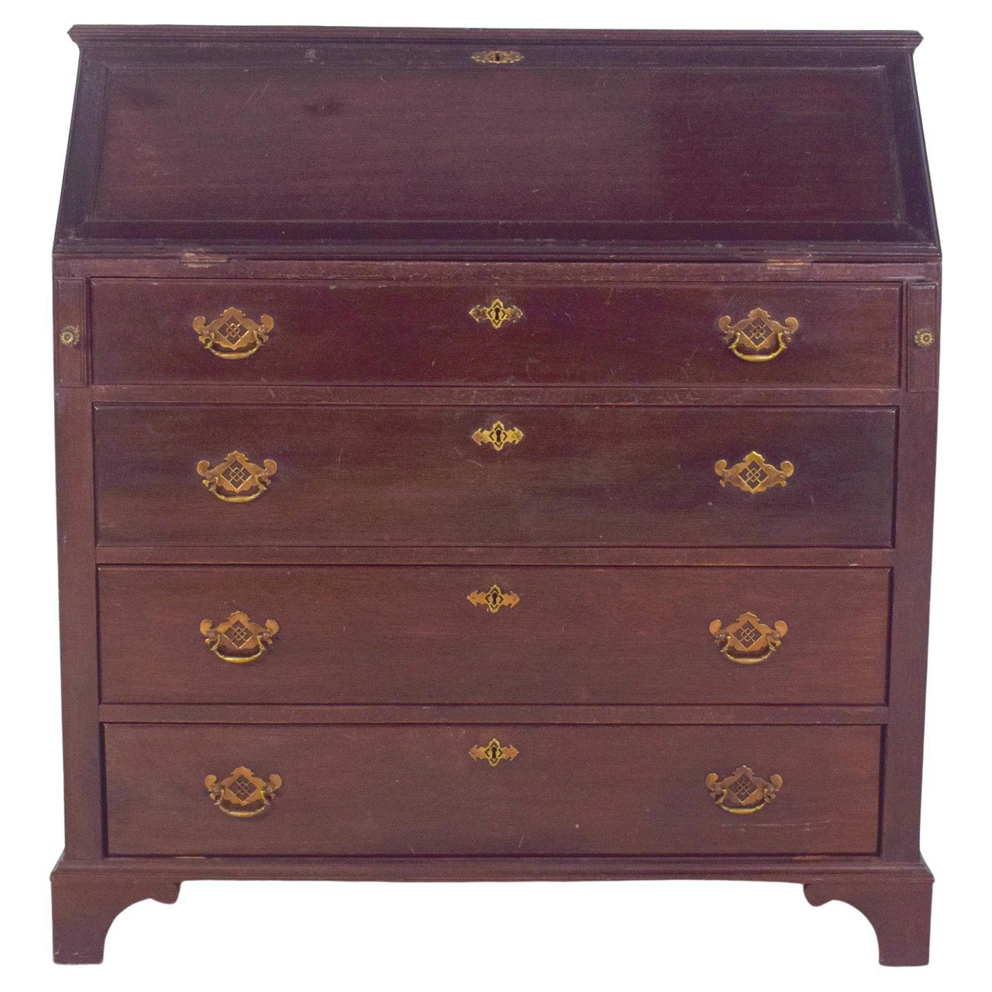 Antique Portuguese Paper Chest of Drawers in Dark Wood