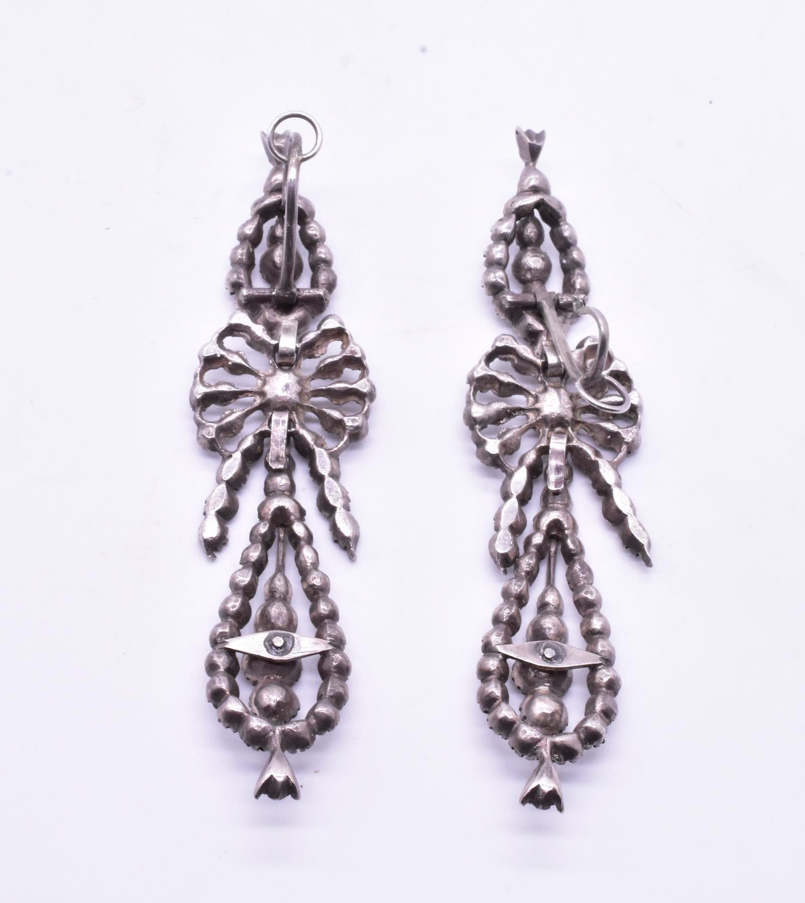 Antique  Black Dot Portuguese Paste and Silver Earrings c1780 In Excellent Condition In Baltimore, MD