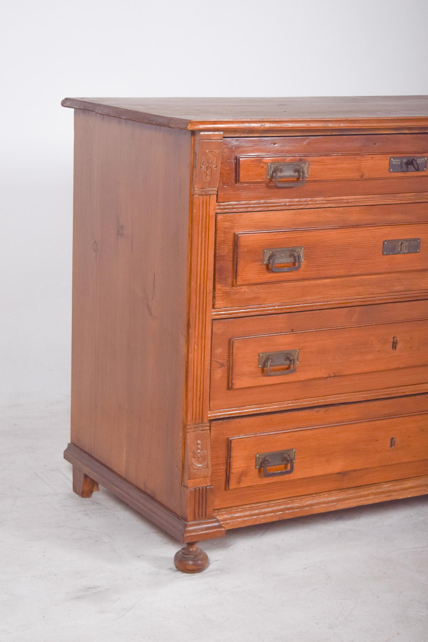 Rustic Antique Portuguese Pine Chest of Drawers For Sale