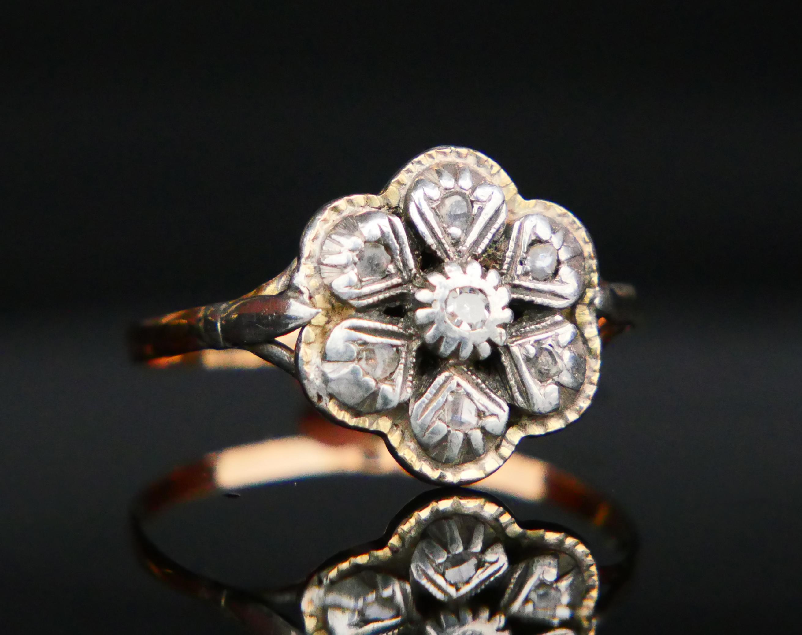 Art Nouveau Antique Portuguese Ring Diamonds solid 19K Gold Silver ØUS11 /2.87gr For Sale