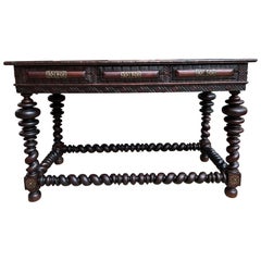 Antique Portuguese Rosewood Library Writing Table Barley Twist Console c1790