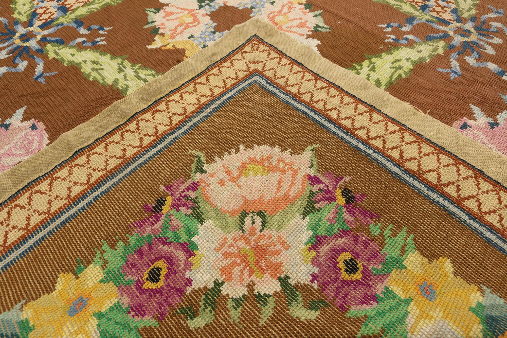 Antique Portuguese Aubusson Arraiolos Rug, French Romanticism Meets Maximalism In Good Condition For Sale In Dallas, TX