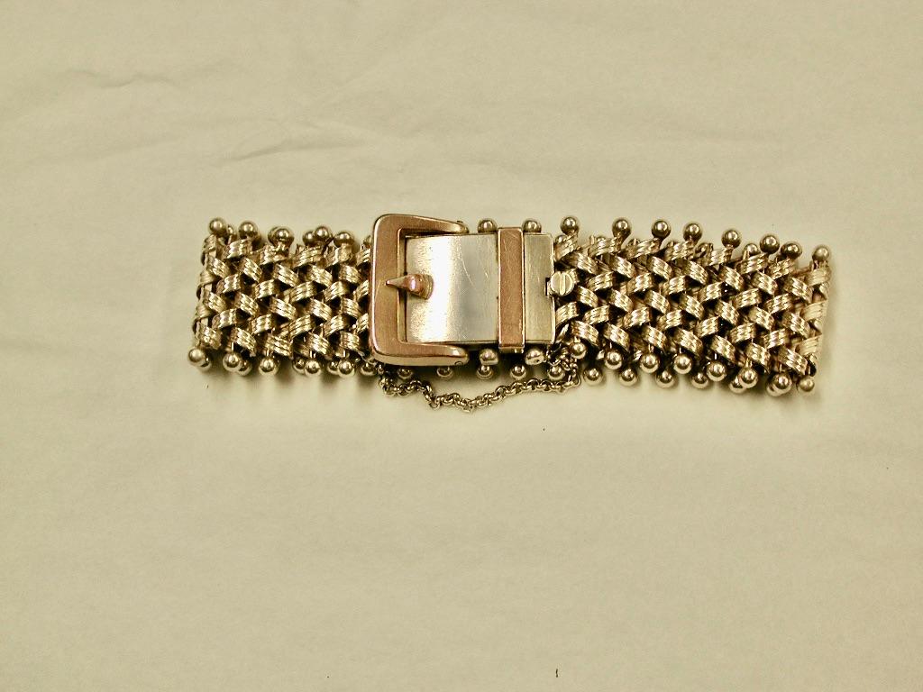 Antique Portuguese Silver Buckle Bracelet With Basket Weave Work Dated C. 1890 In Good Condition For Sale In London, GB