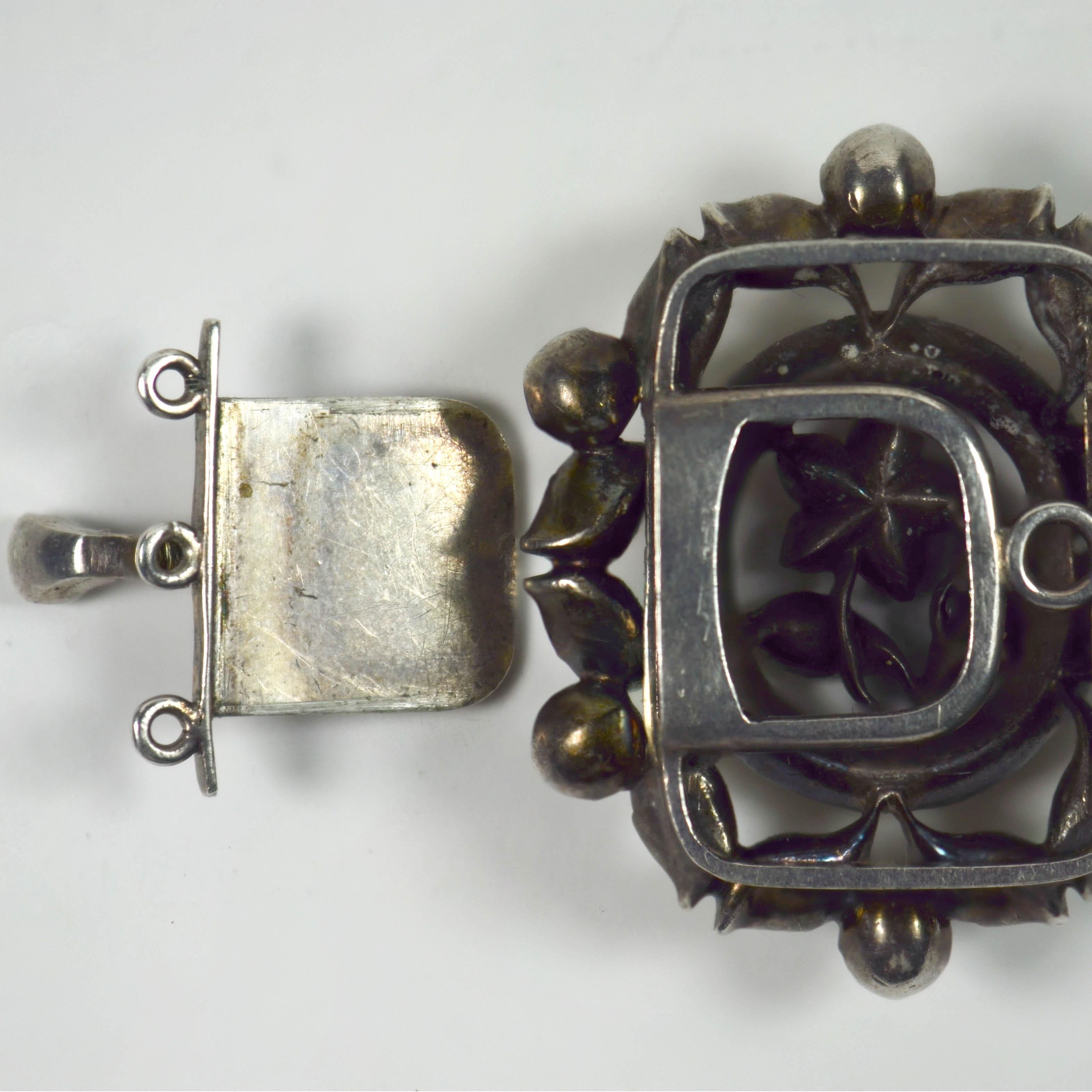 Antiker antiker portugiesischer Silber-Chrysoberyll-Blumenverschluss, um 1750 im Angebot 1