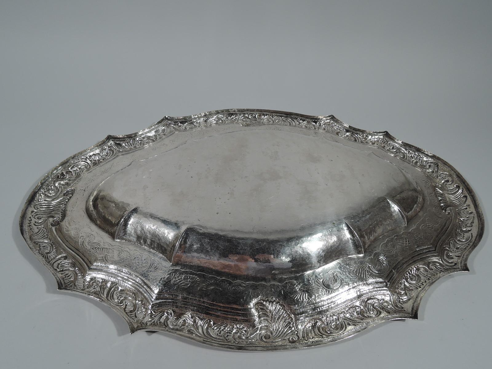 Neoclassical Antique Portuguese Silver Serving Tray with Beautiful Patina