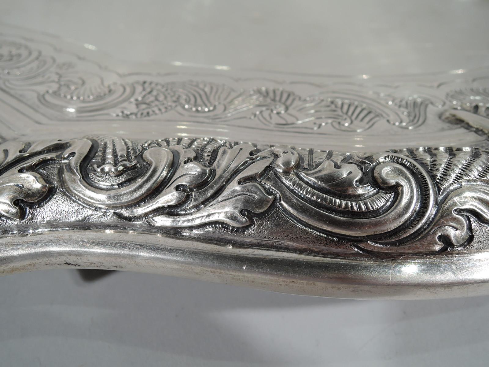 Antique Portuguese Silver Serving Tray with Beautiful Patina In Good Condition In New York, NY