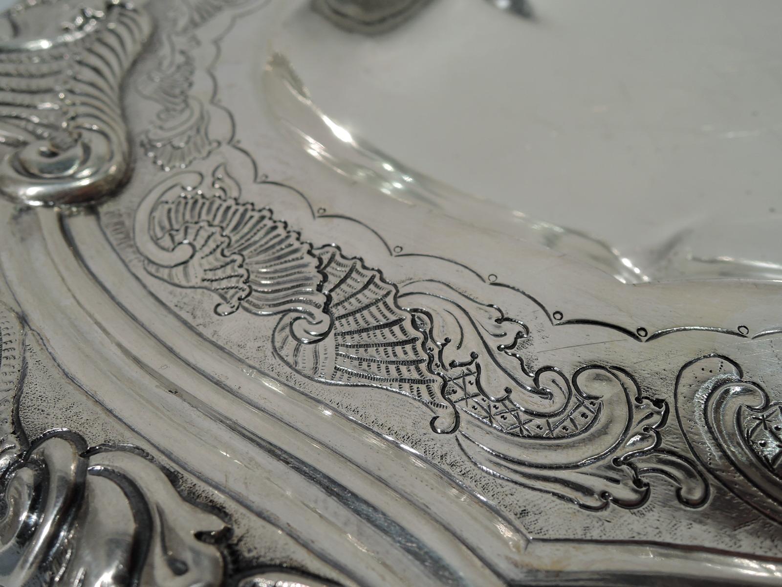18th Century Antique Portuguese Silver Serving Tray with Beautiful Patina