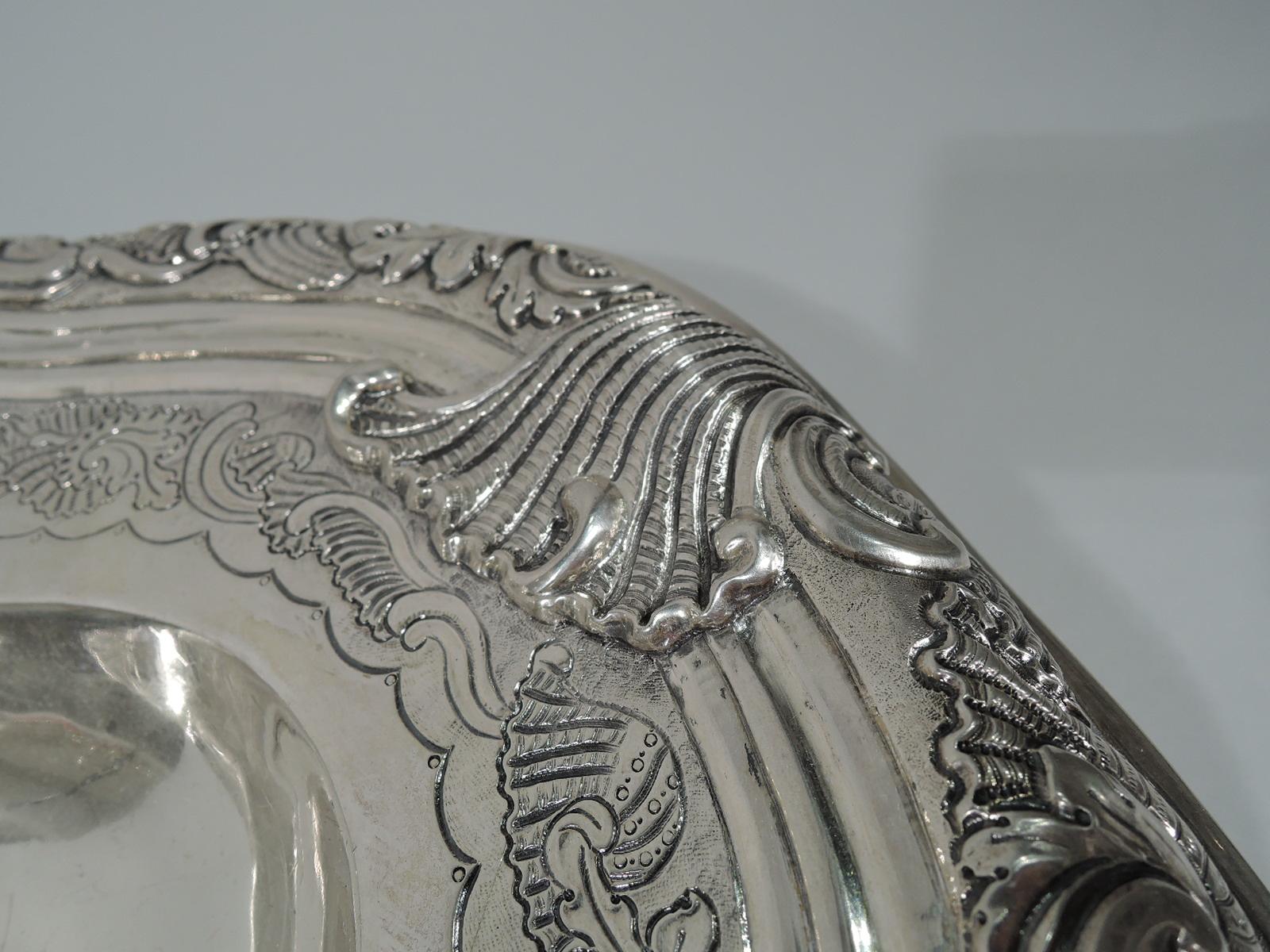 Antique Portuguese Silver Serving Tray with Beautiful Patina 1