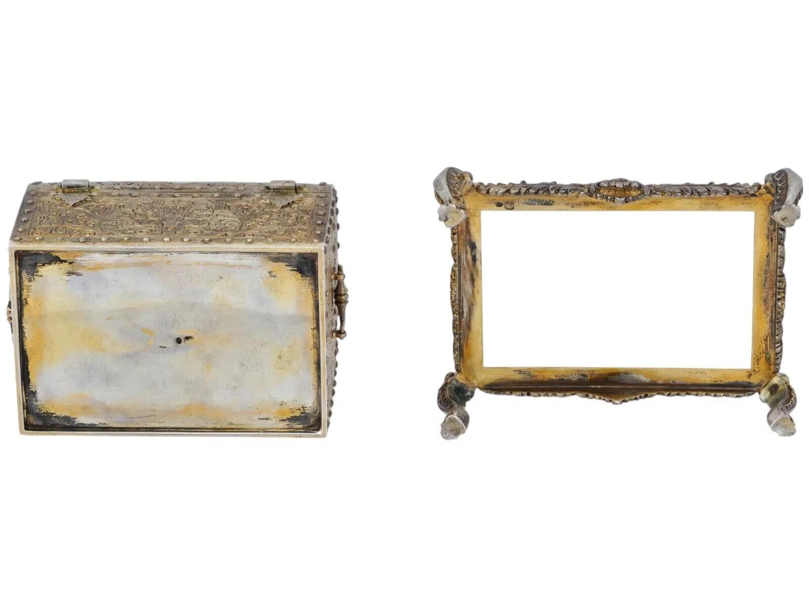 Caja portuguesa antigua de plata de ley con soporte en Bueno estado para la venta en New York, NY